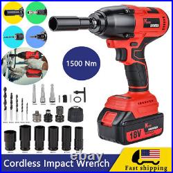 18V Cordless Impact Wrench 1/2 1500Nm High Torque Brushless Drill with 2 Battery