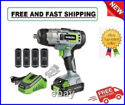 20V Cordless Impact Wrench 1/2''320Ft Pounds Max Torque 4PC Drive Impact Sockets