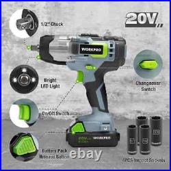 20V Cordless Impact Wrench 1/2''320Ft Pounds Max Torque 4PC Drive Impact Sockets