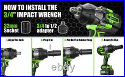 21V Cordless Impact Wrench 3/4''1600Nm High Torque Impact Gun Drill+4Ah Battery