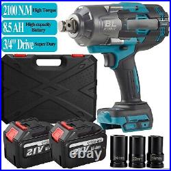 Cordless 3/4 Drive Impact Wrench Square Drive 1549ft-lb Nut-busting Torque 8.5A