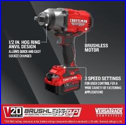 Craftsman V20 RP Impact Wrench, Cordless, Brushless, High Torque, 1/2 Inch, 4Ah