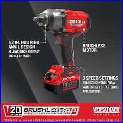 Craftsman V20 RP Impact Wrench, Cordless, Brushless, High Torque, 1/2 Inch, 4Ah