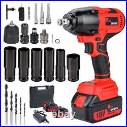 Electric Cordless Impact Wrench Gun 1/2'' Driver 1500Nm with 2 Battery Sockets Set