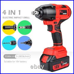 Electric Cordless Impact Wrench Gun 1/2'' Driver 1500Nm with 2 Battery Sockets Set