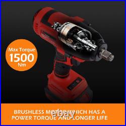 Electric Cordless Impact Wrench Gun 1/2'' Driver 1500Nm with 2 Battery Sockets Set