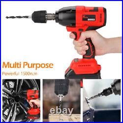 Electric Cordless Impact Wrench Gun 1/2'' Driver 1500Nm with 2 Battery Sockets Set