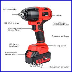 Electric Cordless Impact Wrench Gun 1/2'' Driver 1500Nm with 2 Battery Sockets Set