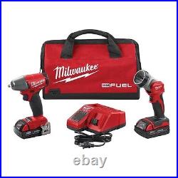 MILWAUKEE M18 3/8 Drive Cordless Impact Wrench with 2 Batteries Charger & Light