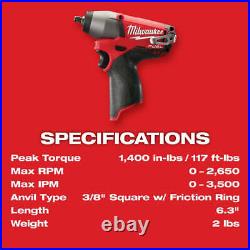 Milwaukee 2454-20 M12 FUEL 12V 3/8 Impact Wrench with Belt Clip Bare Tool