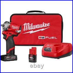 Milwaukee 2554-22 M12 FUEL Stubby 3/8 Drive Impact Wrench Kit with 2 Batteries