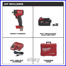 Milwaukee M18 FUEL Compact Impact Wrench Kit 1/2in Drive Pin Detent 250 ft/Lbs