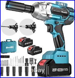 Seesii Brushless Power Impact Wrench, Cordless, 1/2 inch Max High Torque 479 with